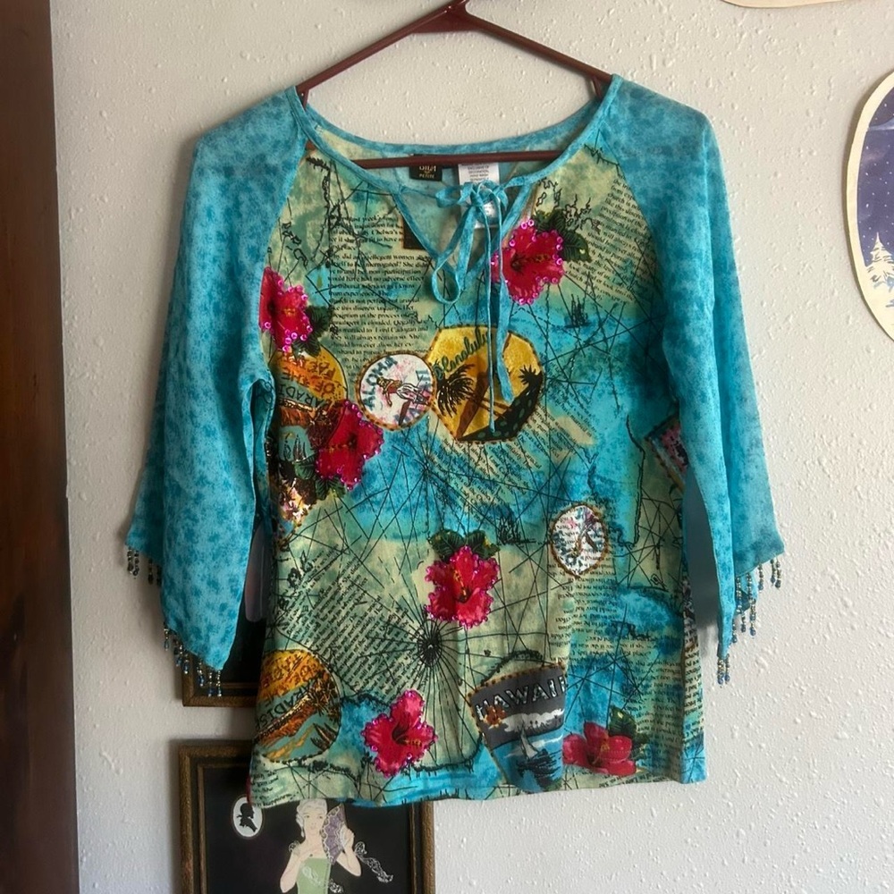 Colorful Women's Top with Floral Accents